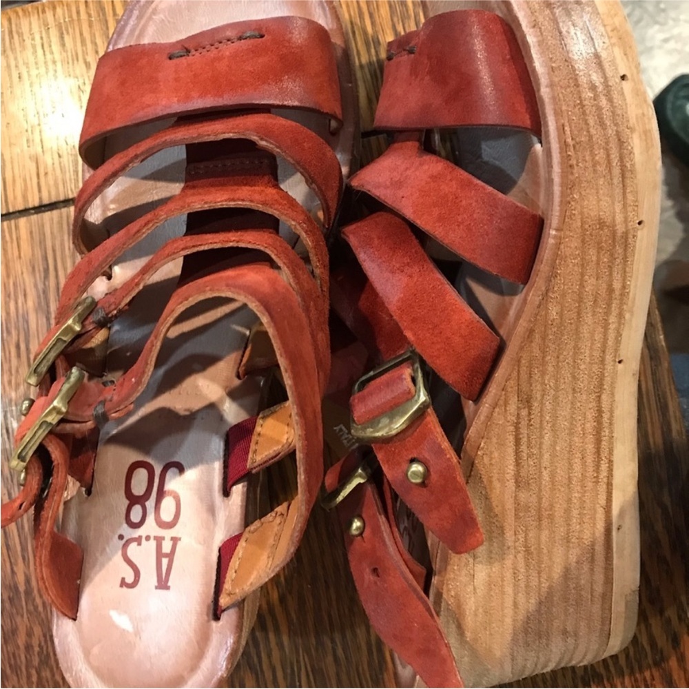 *SOLD* Free People x A.S.98/AS98 leather wedge platform sandals with buckles - Picture 7 of 14